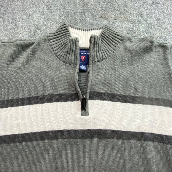 Saddlebred‎ Sweater Mens XL Gray Striped 1/4 Zip Pullover Classic Preppy Career - Picture 2 of 11